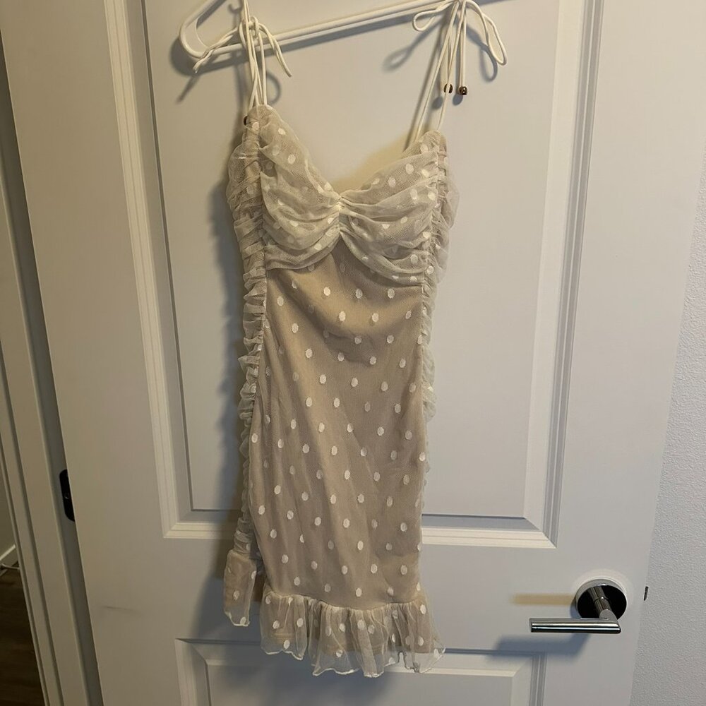 Saints + Secrets Crème Mesh Polka Dot Dress